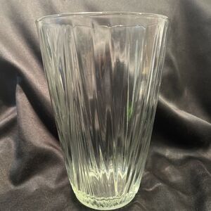 Beautiful VTG Heavy Clear Crystal Pressed Lead Vase 10" T Green Tint Glass